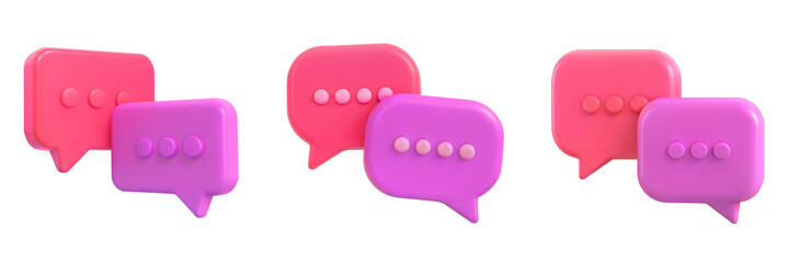 Set of Curvy Speech Bubbles 3D Illustration on Isolated White Background