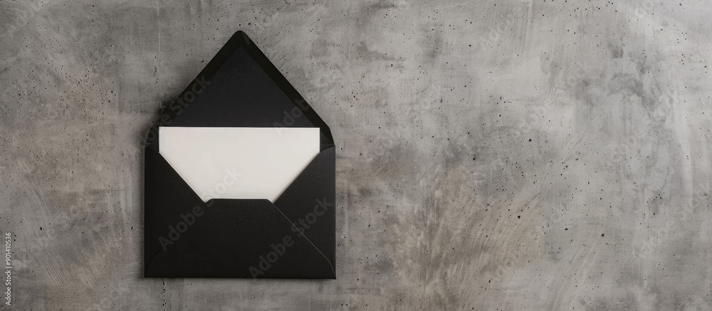 Fototapete mockup featuring a black envelope and an empty white card against a grey background ideal for invita