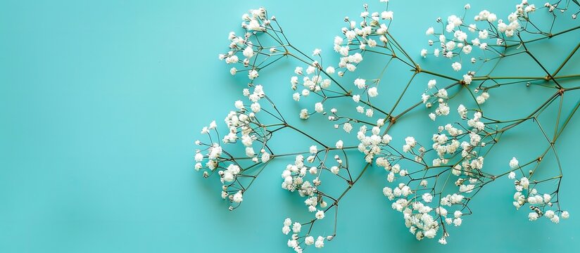 Copy space image of Gypsophila on a vivid turquoise backdrop