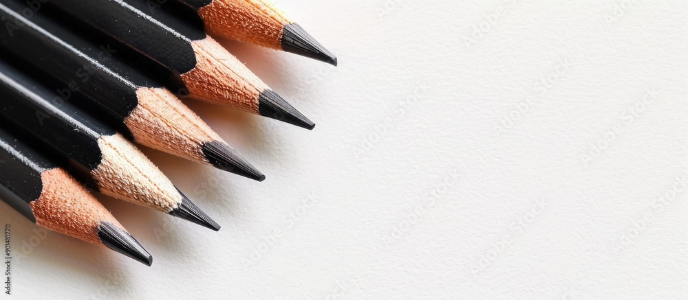Poster Black pencils on a white backdrop with space for text in the image. copy space available