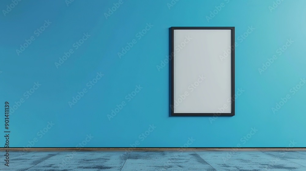 Wall mural blue room with a white frame wall. copy space background. generated ai