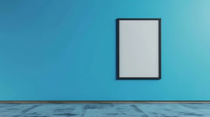 Blue room with a white frame wall. copy space background. Generated Ai
