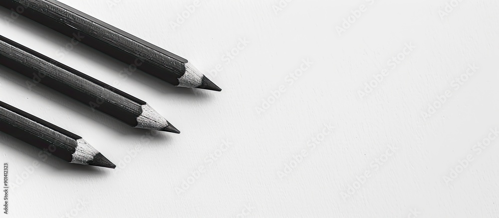 Poster Black pencils on a white backdrop with space for text in the image. copy space available