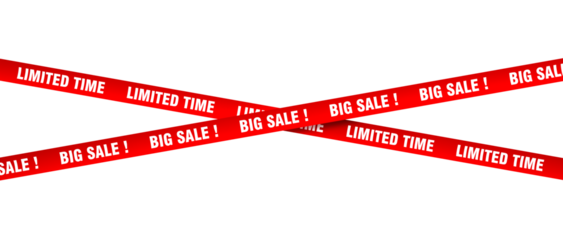 Red limited time big sale banner on transparent background