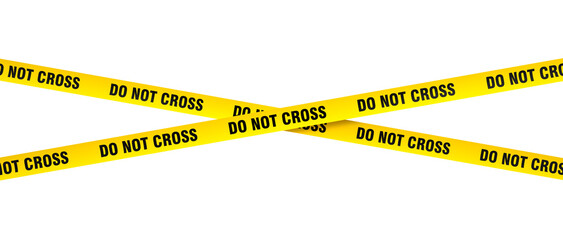 Yellow do not cross tape on transparent background for crime scene