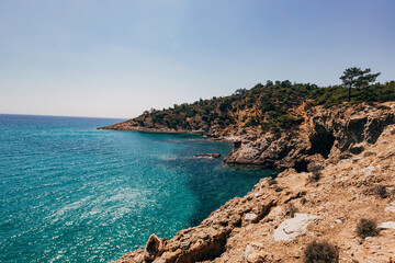 A blue transparent sea in the mountains