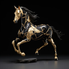 Obraz premium Kintsugi style Horse Isolated Black Background. Generated Ai