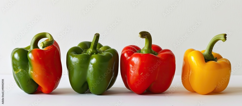 Poster bell peppers grouped together with a white background ideal as copy space image