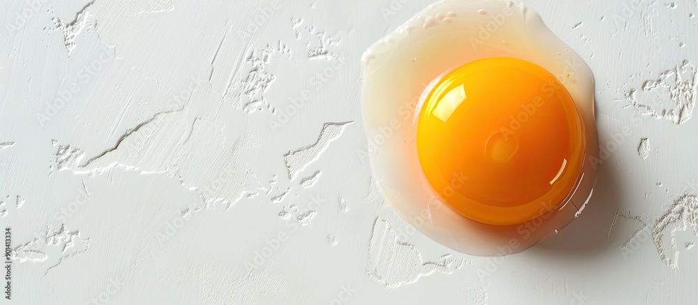 Poster A bird s eye view of a fresh egg yolk on a white backdrop with ample copy space image