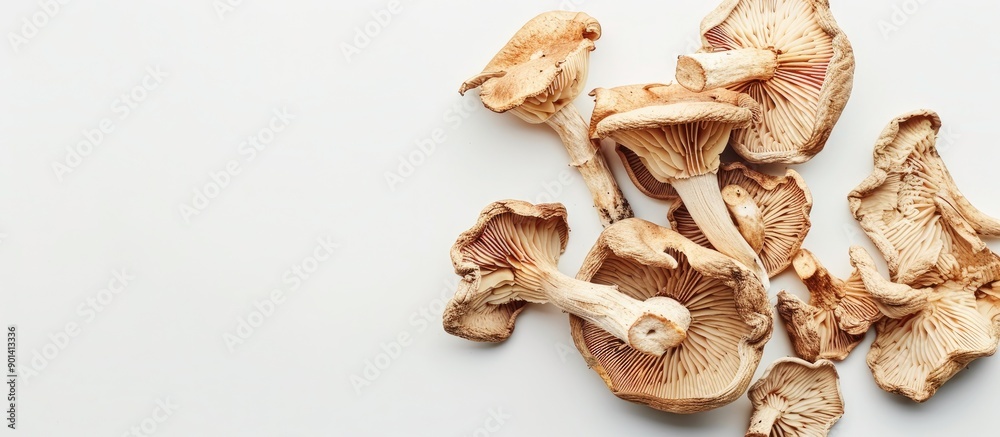 Aufkleber Isolated dried mushrooms on a white background with space for text or graphics in the image. copy space available