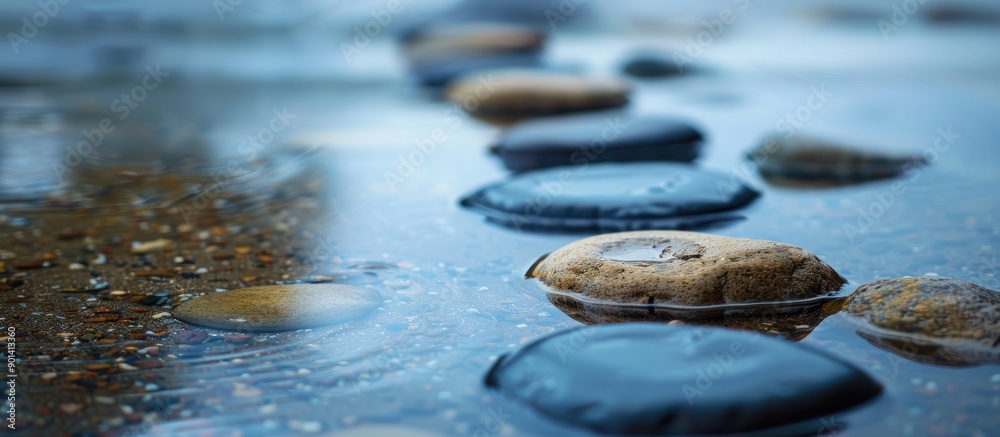 Leinwandbilder After rain the background has wet stones and sand adding depth to the copy space image