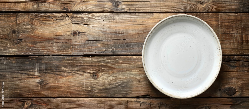 Poster a wooden table displaying a white plate with ample copy space image