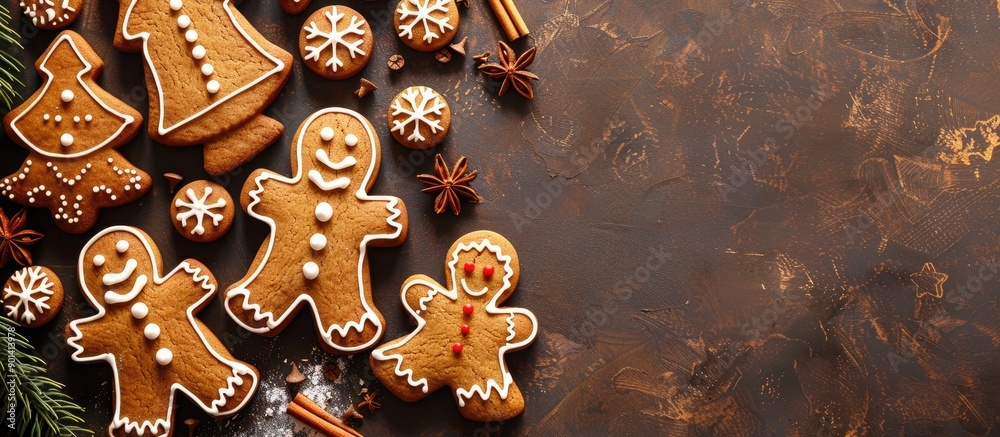 Poster gingerbread cookies presented as a festive menu item showcased on a food themed background with ampl