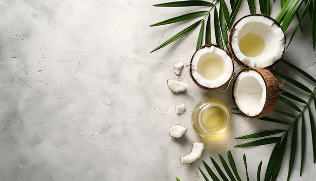 MCT Coconut butter or coconut oil. Organic healthy food, beauty and SPA concept. Copy space