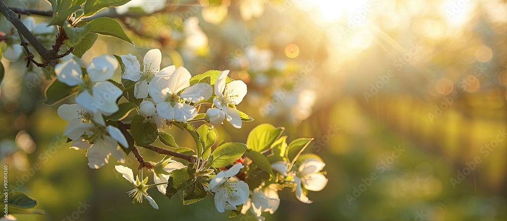 Aufkleber Spring brings blossoming fruit trees against a backdrop perfect for text or inscriptions with a copy space image