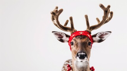 Comical deer themed Christmas headband accessory on white background