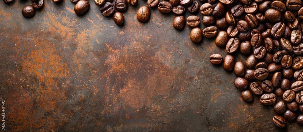 Poster stock photo featuring coffee beans on a table with copy space image