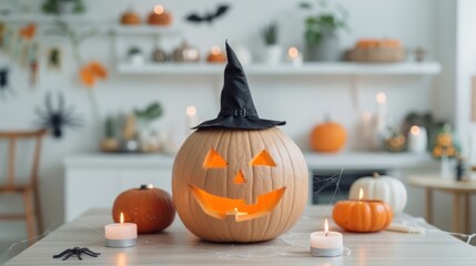 Halloween pumpkin with ghost face.