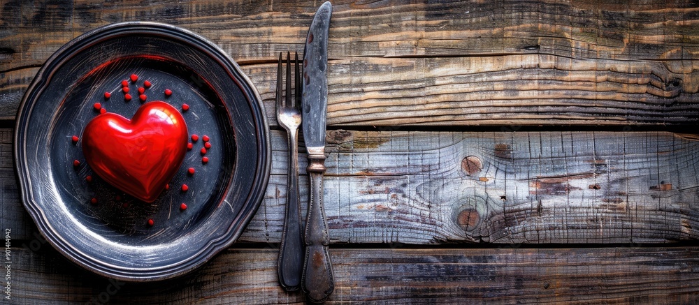 Poster valentine s day dining concept with copy space image on a rustic wooden background