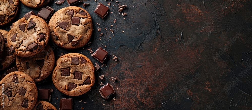 Poster Cookies filled with dark chocolate surrounded by a blank area for an image. copy space available