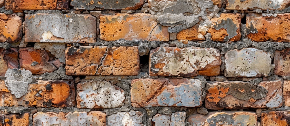 Poster a dilapidated brick wall with deteriorating stones provides a weathered look in the close up copy sp