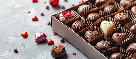 Valentine s assortment of chocolates in a gift box with copy space image