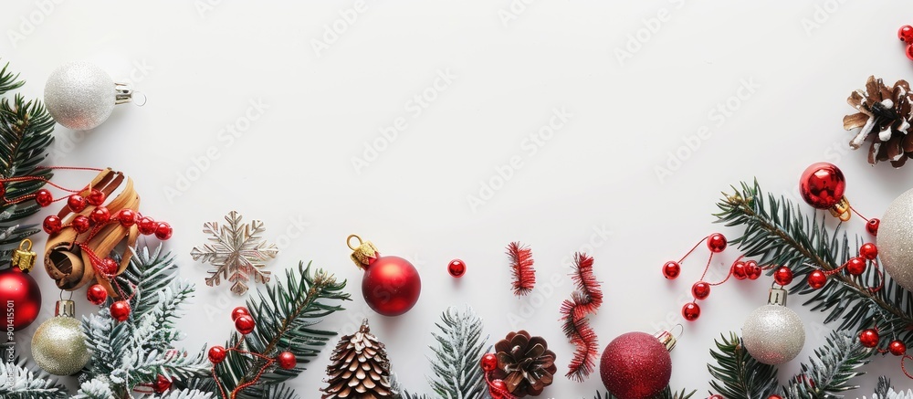 Aufkleber festive holiday arrangement with tinsel straw toys evoking christmas winter and new year vibes on a 