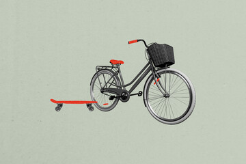 Composite trend artwork sketch image photo collage of copyspace transport cycling extreme fast...