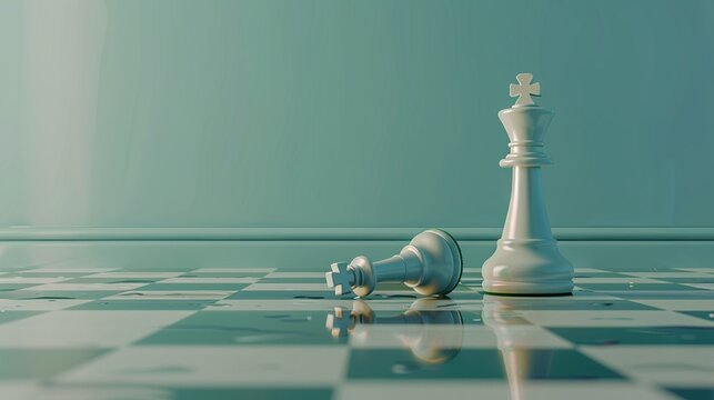 A minimalist setting with a chessboard, one side toppled, symbolizing strategic missteps and the challenge of economic strategy