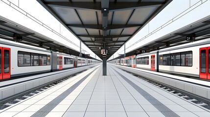 Beautiful train station with modern commuter trains