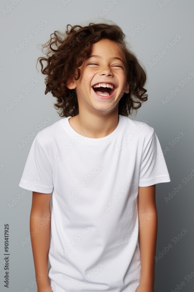 Wall mural White t-shirt laughing happy excitement.