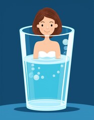Charming vector illustration depicting a tranquil moment of a person soaking in a water cup or glass