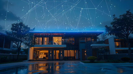 House with futuristic network connection technology big data. Generative Ai.