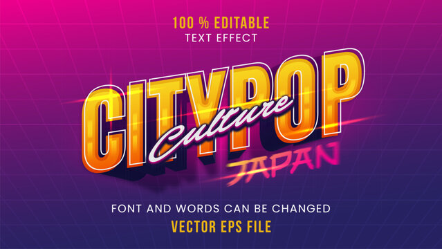Editable text effect with city pop japan culture vibe