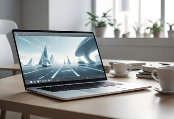 Fototapeta premium laptop on the minimalist table