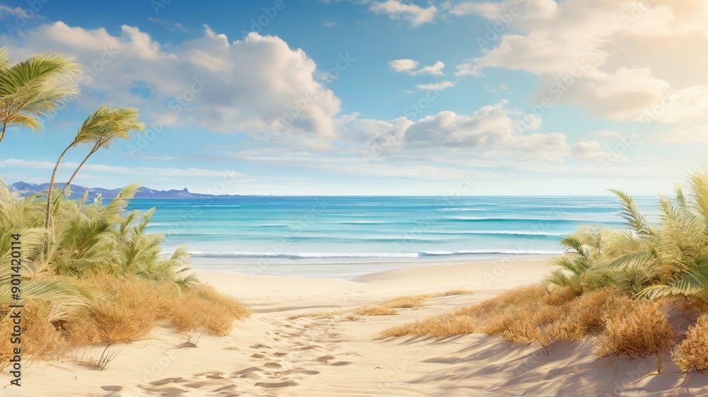 Poster beach with palm trees and sea