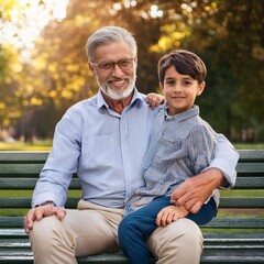 Fototapeta premium grandfather and grandson, AI generated