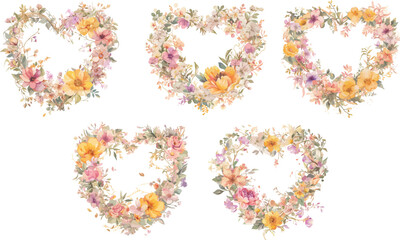 floral heart frame watercolor clipart