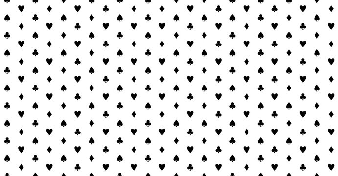 Playing card seamless pattern. Poker table or casino tablecloth vector texture design. Black and white colors.