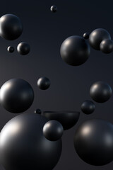 Minimal product podium stage with black balloons. 3D illustration rendering