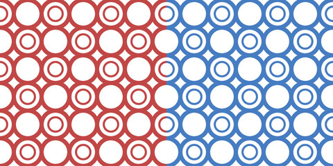 Vector geometric seamless pattern. Abstract graphic background with red and blue circle on white background.