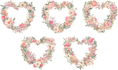 floral heart frame watercolor clipart