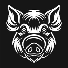 Wild boar face in black and white illustration