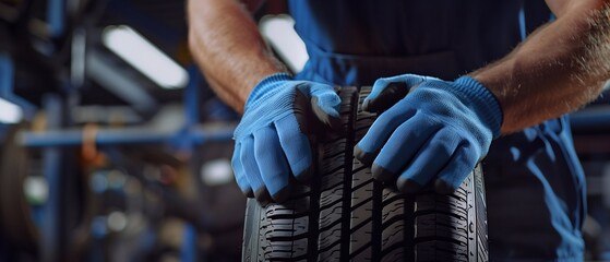 Car mechanic expert Tire Inspection in workshop. Generative ai