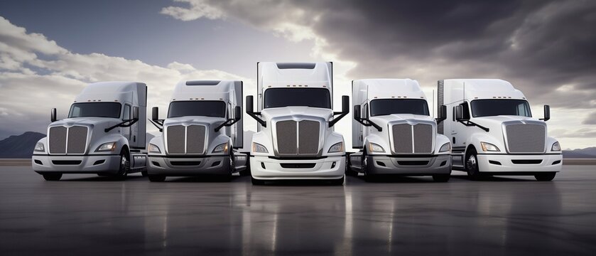 Modern truck in row commercial transport fleet ready for work. Generative ai