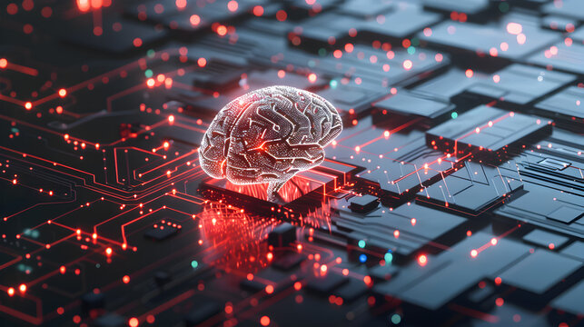 oncept of artificial intelligence use analytics, automation, and an autonomous brain. Generative Ai.