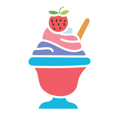 Sweet cup ice cream icon, summer frozen ice cream logo, vector illustration. 
