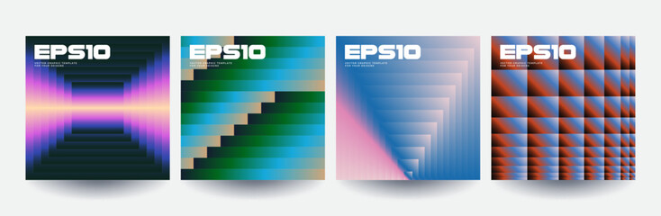 Minimal posters with retro gradient shapes and patterns. Vector design. © plasteed