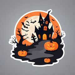 Sticker of Halloween theme minimalist style. Image shows a or pumpkin or bat to use for decoration and sticker. 