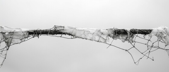 A minimalist portrait of a frayed safety net, illustrating the fragility of social and economic support systems